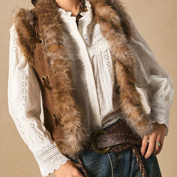 Brown Casual Women's Nomad Style Sleeveless Jacket Vest - Picture 3 of 9